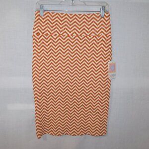 Lularoe Cassie Womens S Cream Brown Chevron Pattern Body Con Pencil Skirt NEW